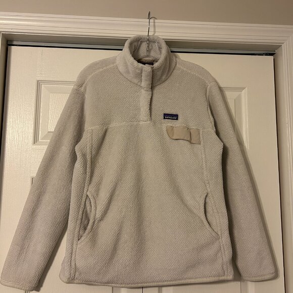 PATAGONIA Sz XL Cream / Ivory Re-Tool Snap-T Plush Polartec Pullover Fleece Top - Picture 1 of 7